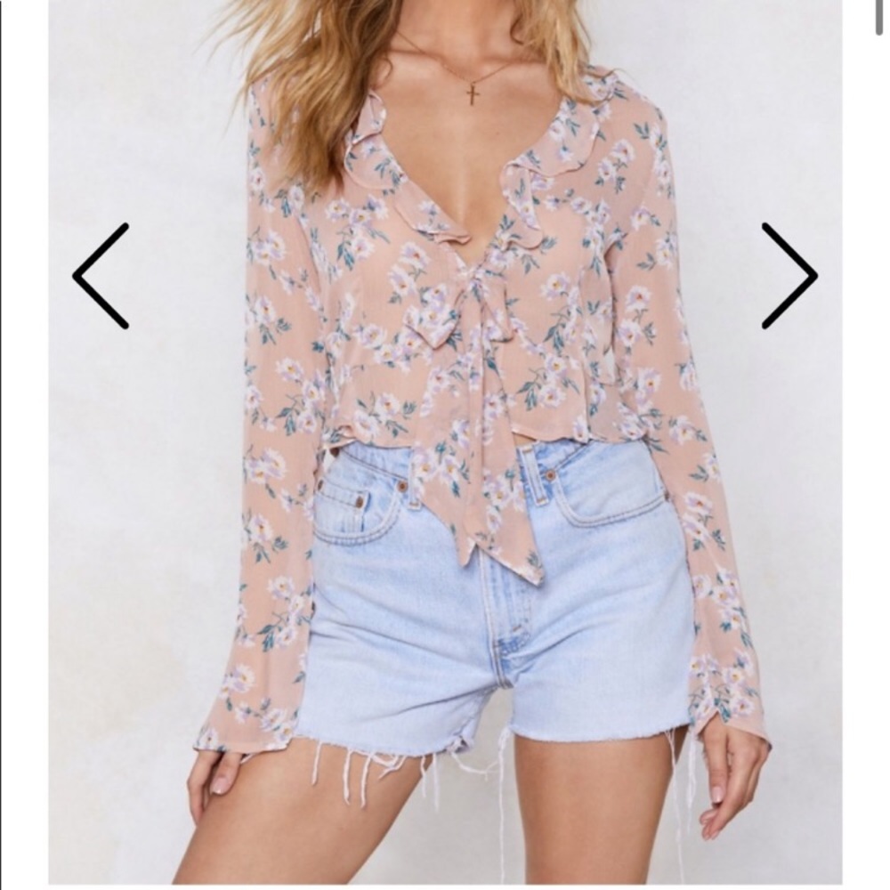 NWT nasty gal sheer floral front tie blouse - Picture 2 of 8